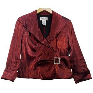 J.R. Nites By Caliendo Women's Silk Blazer Jacket Blouse Size 6 Red Rhinestone